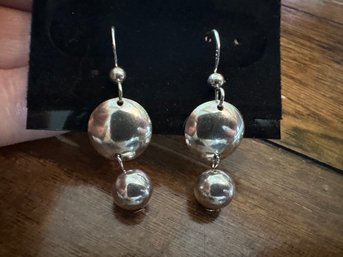 Sterling Silver Dangle Shield And Ball Earrings