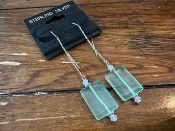 Sterling Silver Aqua Chain Dangle Earrings