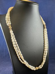 14K Yellow Gold Triple Strand Fresh Water Pearl Necklace, 22'