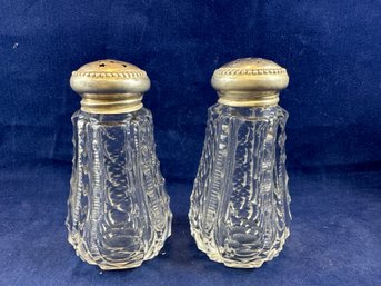 Pair Glass Salt And Pepper Shaker With Sterling Silver Lid, 3.25'