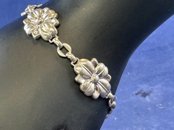 Sterling Silver Floral Bracelet, 7' Signed