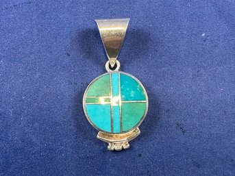 SS Sterling Silver Inlaid Turquoise Pendant