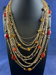 Rachel Reinhardt Gold Tone With Faceted Semi-precious Stone Including Tigers Eye, QuarNecklace, Adjustable 16