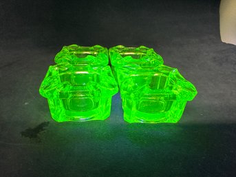 4 Miniture Uranium Glass Ashtrays