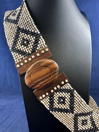 Very Unique Hand Made Wood Buckle Bead Belt - Elastic