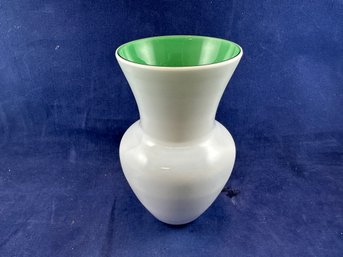 Stunning White With Green Glass Interior Murano Vase 4.75'