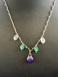 Sterling Silver Amethyst And Crystal Necklace, 18'