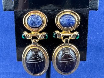 Unsigned Givency 1980's Egyptian Revival Scarab, Dangle Lapiz And Black Onyx