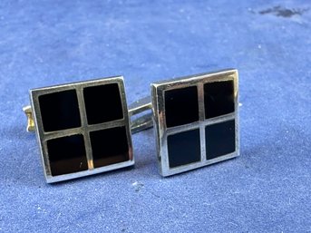 Vintage Sterling Silver Black Onyx Cufflinks