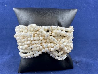 Mother Of Pearl Multi-strand (20 Strands) Bracelet With Leather Clasp