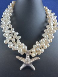 Sterling Silver Starfish And Pearl Necklace, Toggle Clasp, 18'