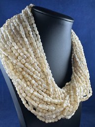 Mother Of Pearl Multi-strand (42 Strands) Necklace With Leather Clasp