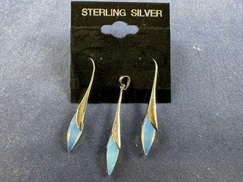 Sterling Silver Moonstone Earrings And Matching Pendant