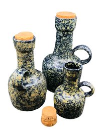Three Italian Pottery Carafes/Decanters W Mottled Glaze