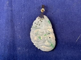 Carved Jade Pendant On Gold Tone Fitting