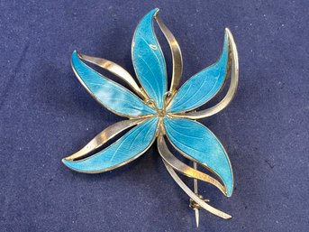 Sterling Silver Norway Blue Enamel Flower Pin Brooch