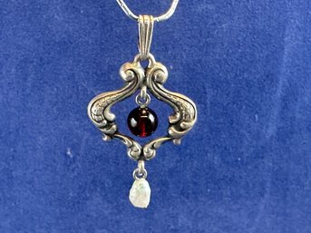 Stamas Sterling Silver Pearl And Garnet Pendant, Signed
