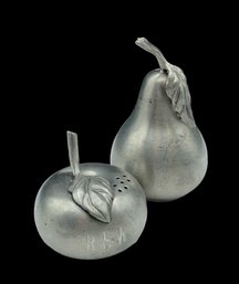 Vintage Pewter Pear And Apple Salt And Pepper Shakers