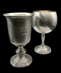 Two (2) Collectible Antique Pewter Drinking Vessels- Beer Goblet And Chalice