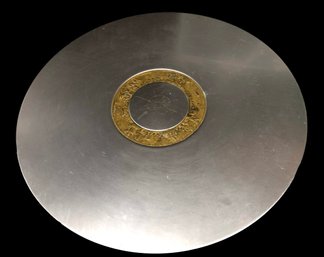 Unique Large 15 Inch Decorative  Metal Disc With Brass Iconic Details