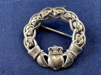 Sterling Silver Claddaugh Pin Brooch