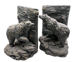 Unique Set Of Heavy Grizzly Bear Bookends (cast Iron?)