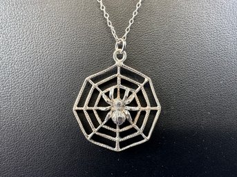 Sterling Silver Spider & Web Necklace And Pendant