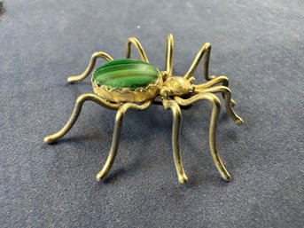 Sterling Silver Spider Malichite Pin