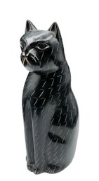 African Heritage Limited,  Soapstone,  Carved, Sitting,  Black Cat,  7.75' Tall