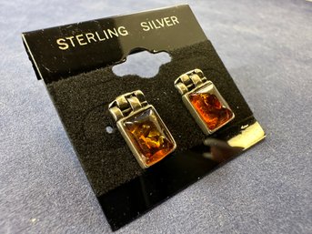 Fall Amber Sterling Silver Stud Earrings