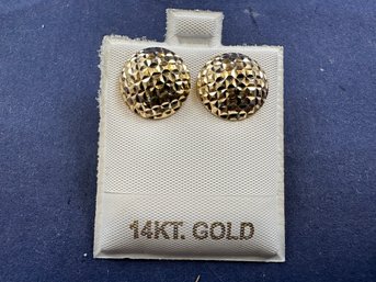 14K Yellow Gold Diamond Cut Circle Earrings