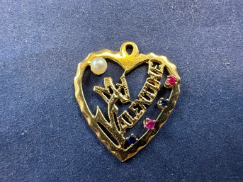 14K Yellow Gold Valentines Charm With Pearl, Ruby And Sapphire