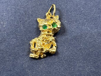 14K Yellow Gold & Emerald Cat Charm