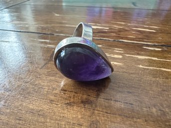 Sterling Silver Amethyst Cabachon Teardrop Ring, Size 7