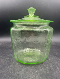 Vintage 1930's Princess Vaseline/Uranium Depression Glass Cookie Jar