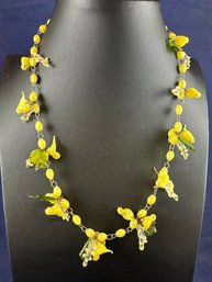 Vintage Yellow Glass Bird Necklace, 18'