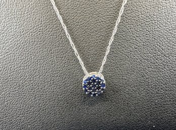 14K White Gold With Blue Sapphire Necklace, 22'