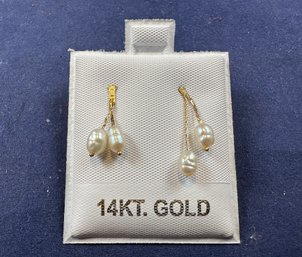 14K Yellow Gold Fresh Water Pearl Earrings