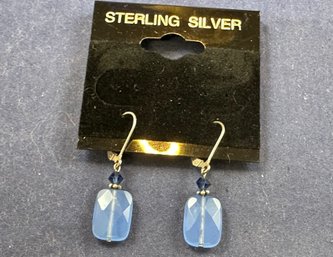 Faceted Blue Chalcedony With Sterling Silver Leaverback Earrings