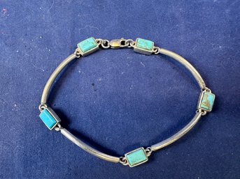 Sterling Silver Station Bracelet With Turquoise,7