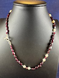 Sterling Silver Toggle Garnet & Freshwater Pearl Necklace, New In Box, 18'