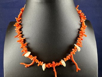 Coral And Shell Necklace With Branch Coral Accents, 14'