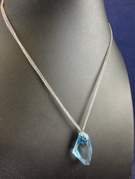 Triple Strand Sterling Silver Necklace With Blue Topaz Pendant