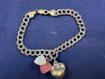 Sterling Silver Charm Bracelet With 3 Heart Charms, 7'
