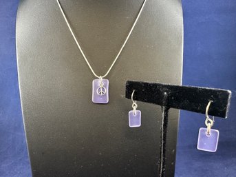 Sterling Silver Purple Seaglass Necklace And Matching Earrings