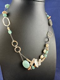 Sterling Silver J & I Summer Necklace With Freshwater Pearls And Faceted Stones, 18-21'