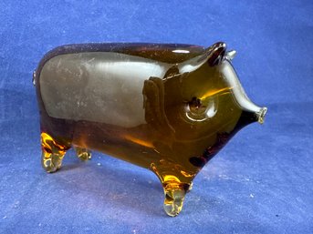 Amber Glass Pig Paperweight Figure