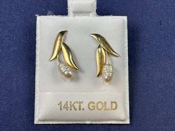 14K Yellow Gold Earrings With Freshwater Pearls