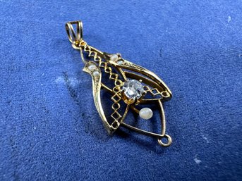 14K Yellow Gold, Diamond And Pearl Pendant