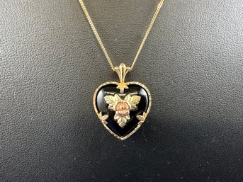 10K Yellow & Rose Gold Heart Pendant Necklace On 10K Chain, New In Box, 18'